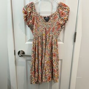 Women’s Floral Smocked Mini Dress - Pink, Orange & Yellow